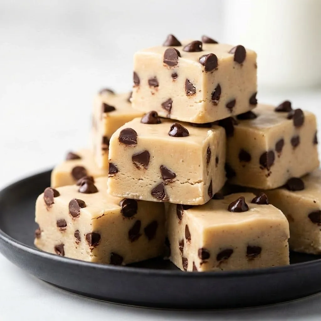 A stack of chocolate chip cookies.