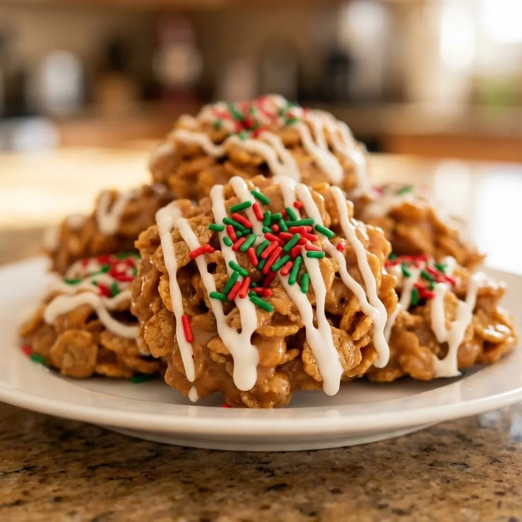 A plate of cereal with white icing.