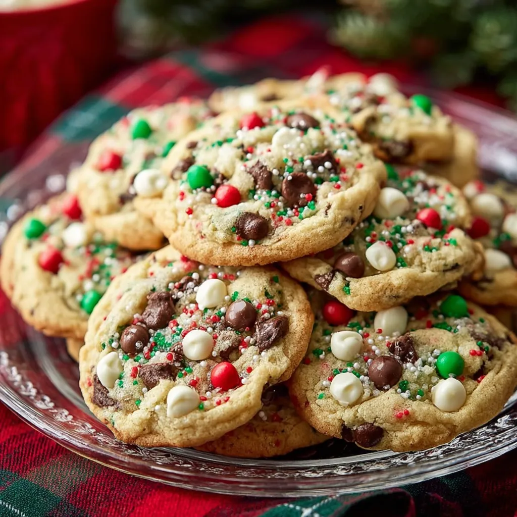 A plate of cookies with green, red, and white sprinkles.