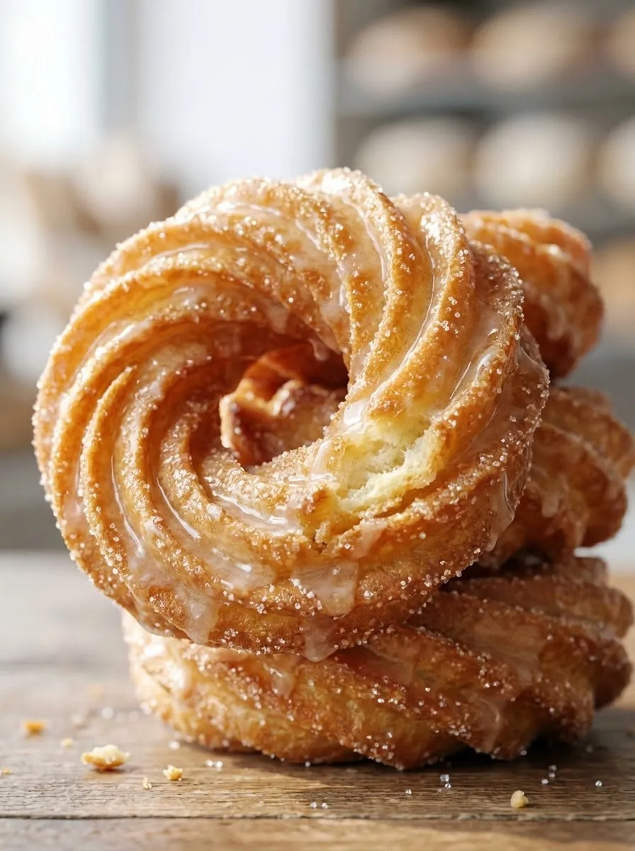 A stack of donuts with glaze dripping off.