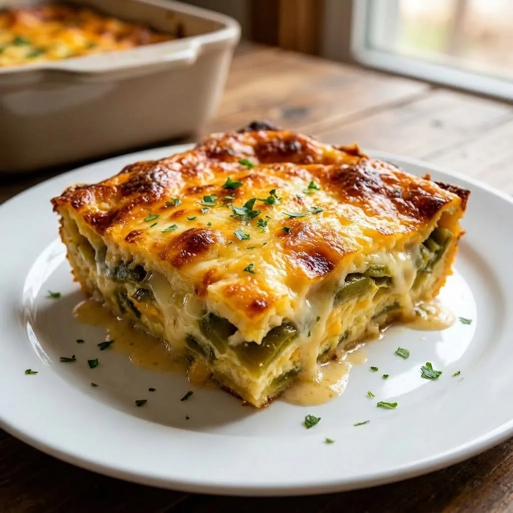 A white plate with a slice of lasagna on it.