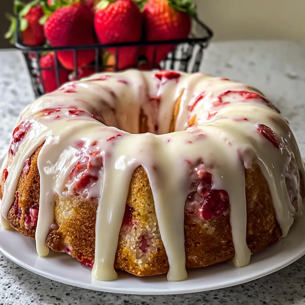 A cake with white frosting and strawberries on top.