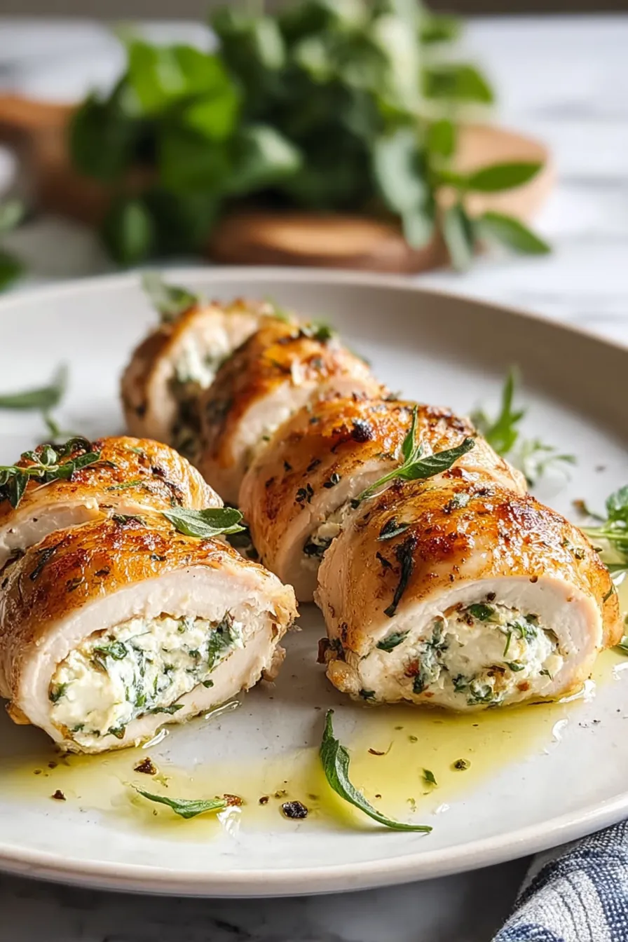 Chicken with herbs and cheese.