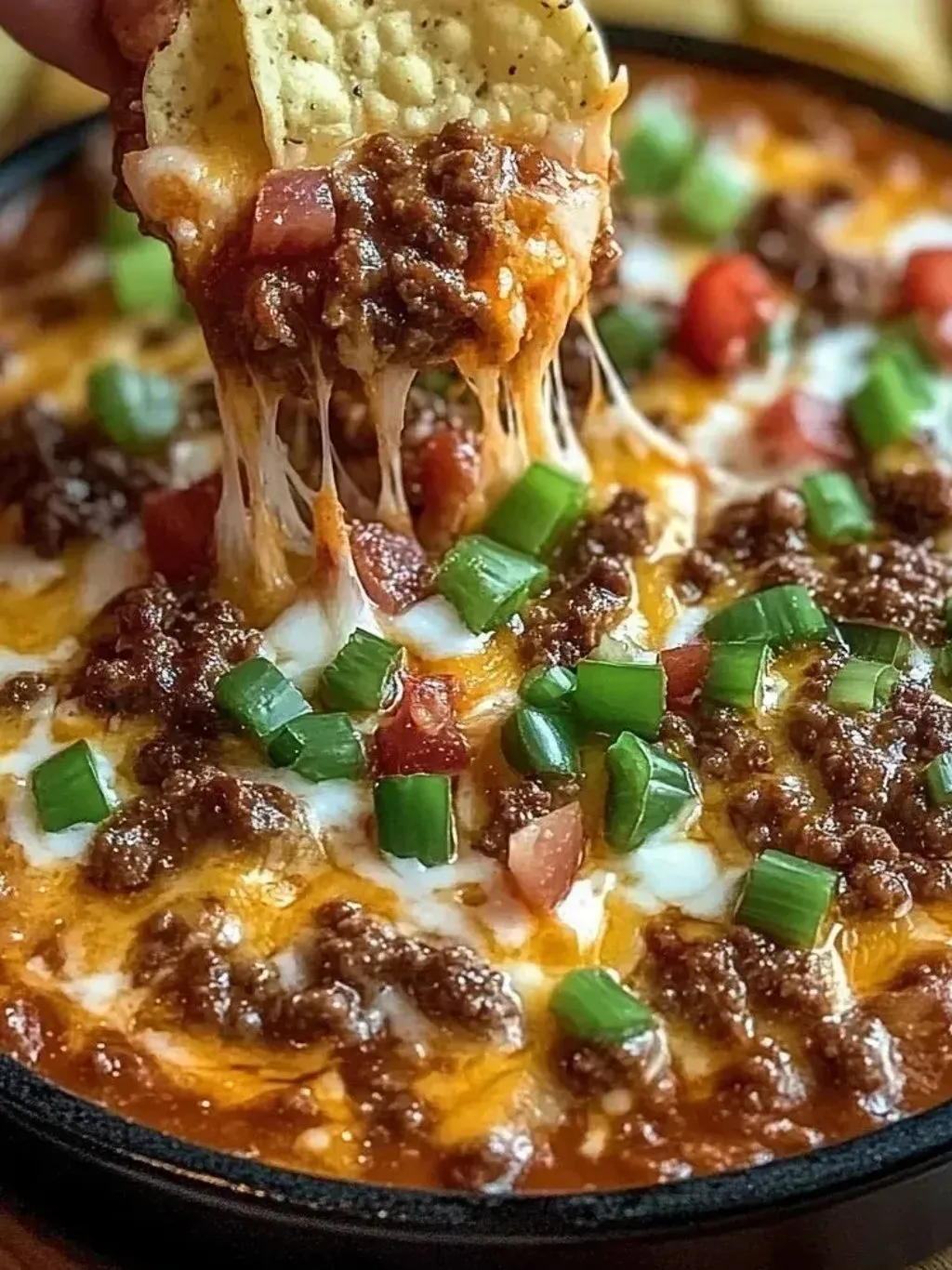 A bowl of chili with a spoon in it.