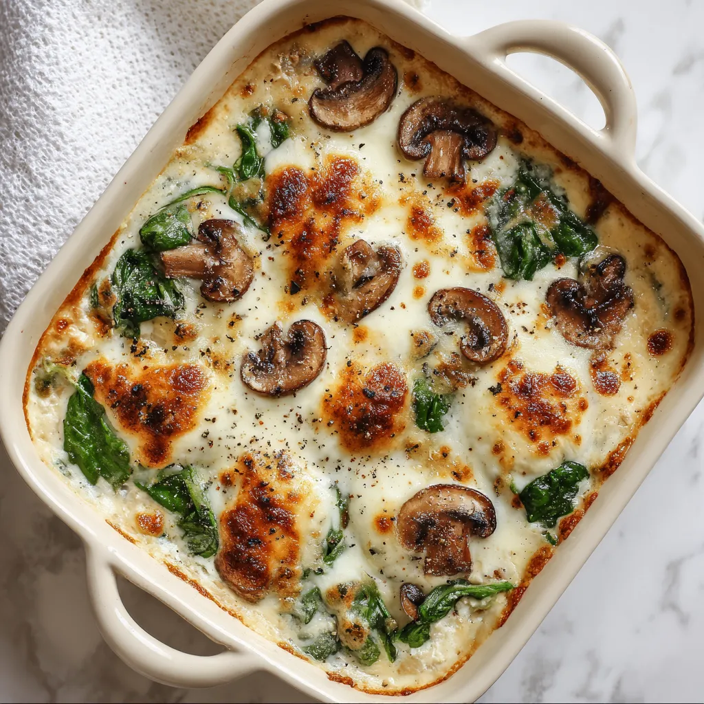 A dish of mushrooms and spinach.