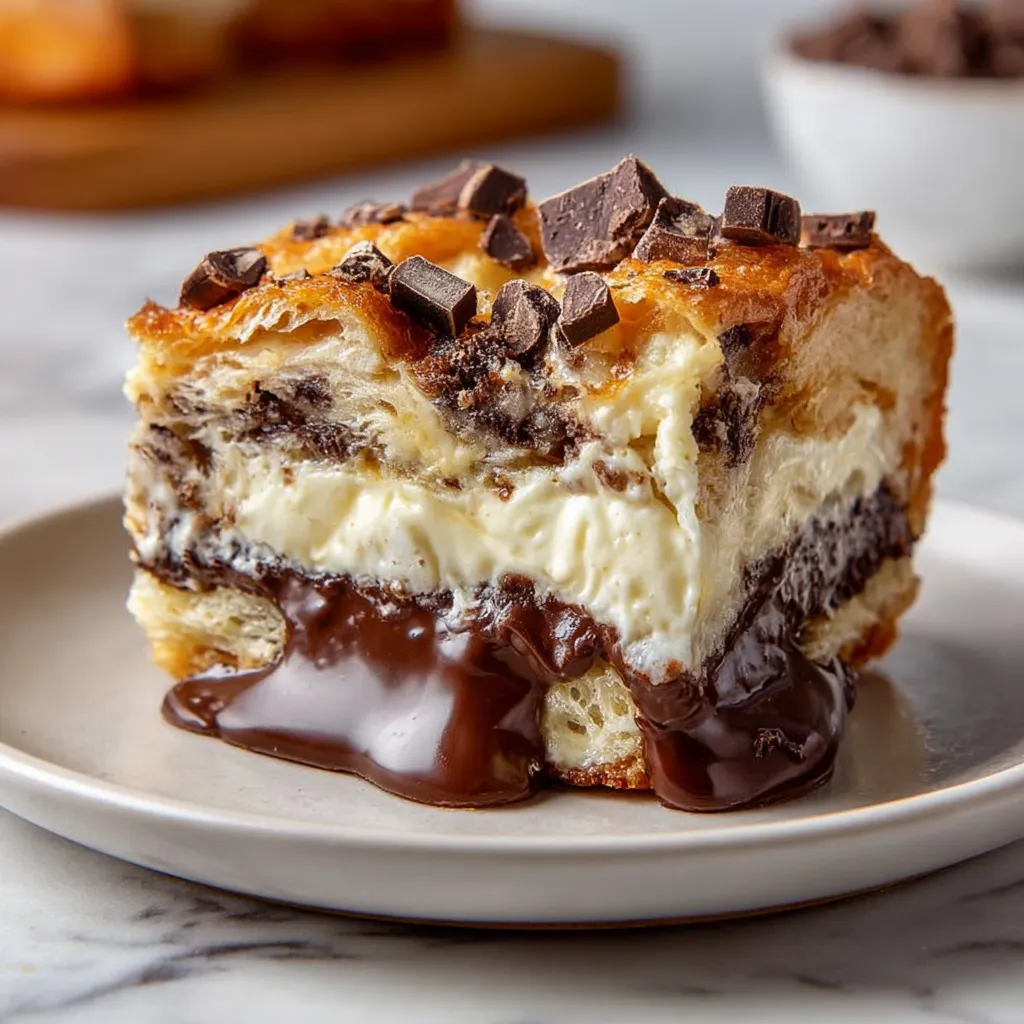 A slice of cake with chocolate drizzled on top.