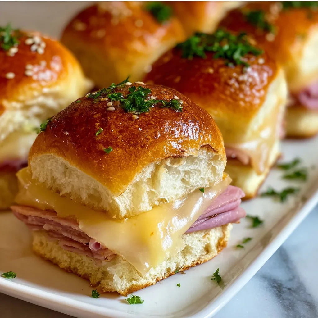 A plate of sandwiches with meat and cheese.