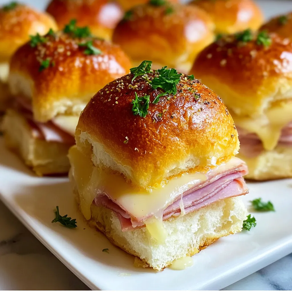 A plate of sandwiches with cheese and meat.