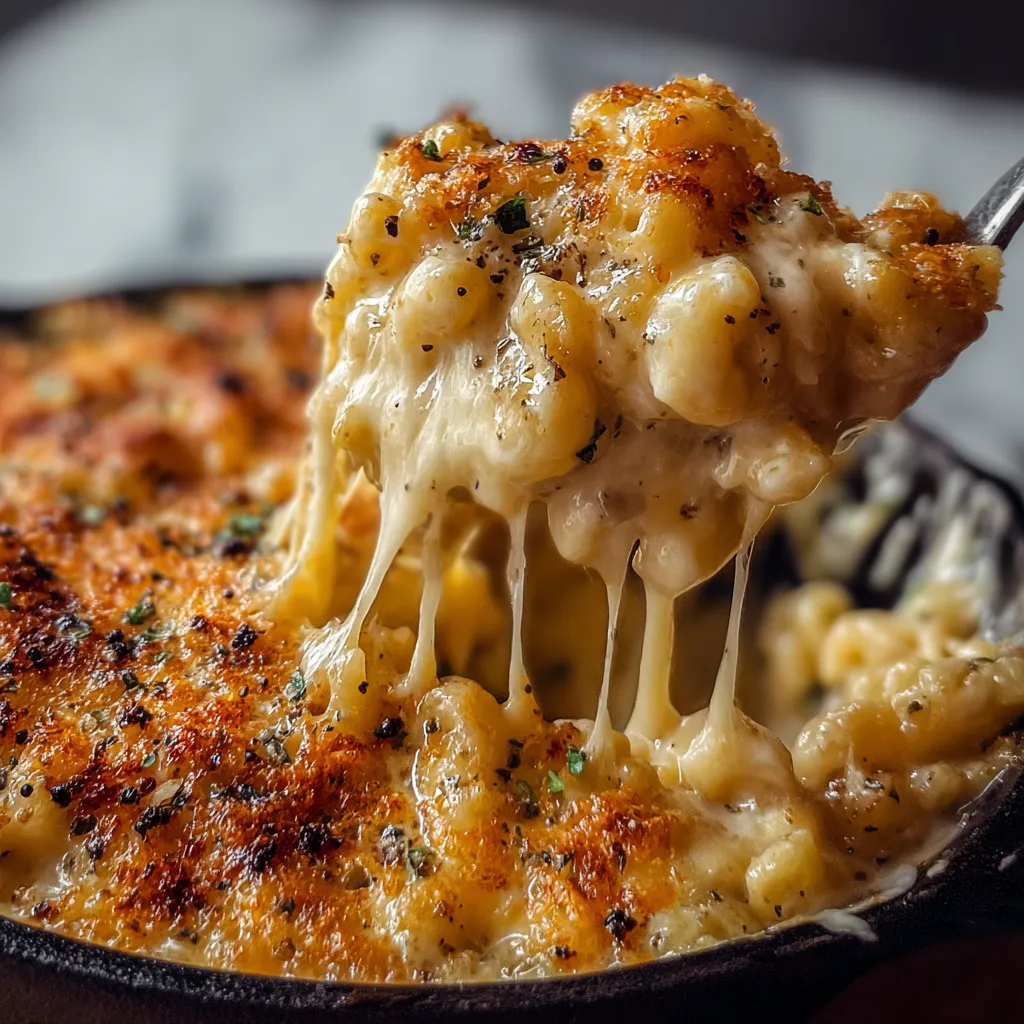 A spoon is in a bowl of macaroni and cheese.