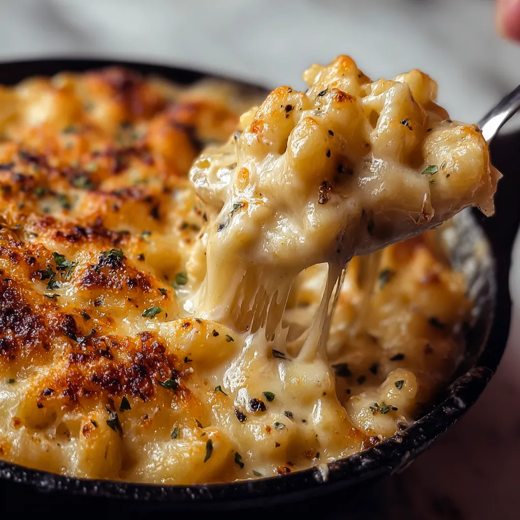 A spoon is in a bowl of macaroni and cheese.