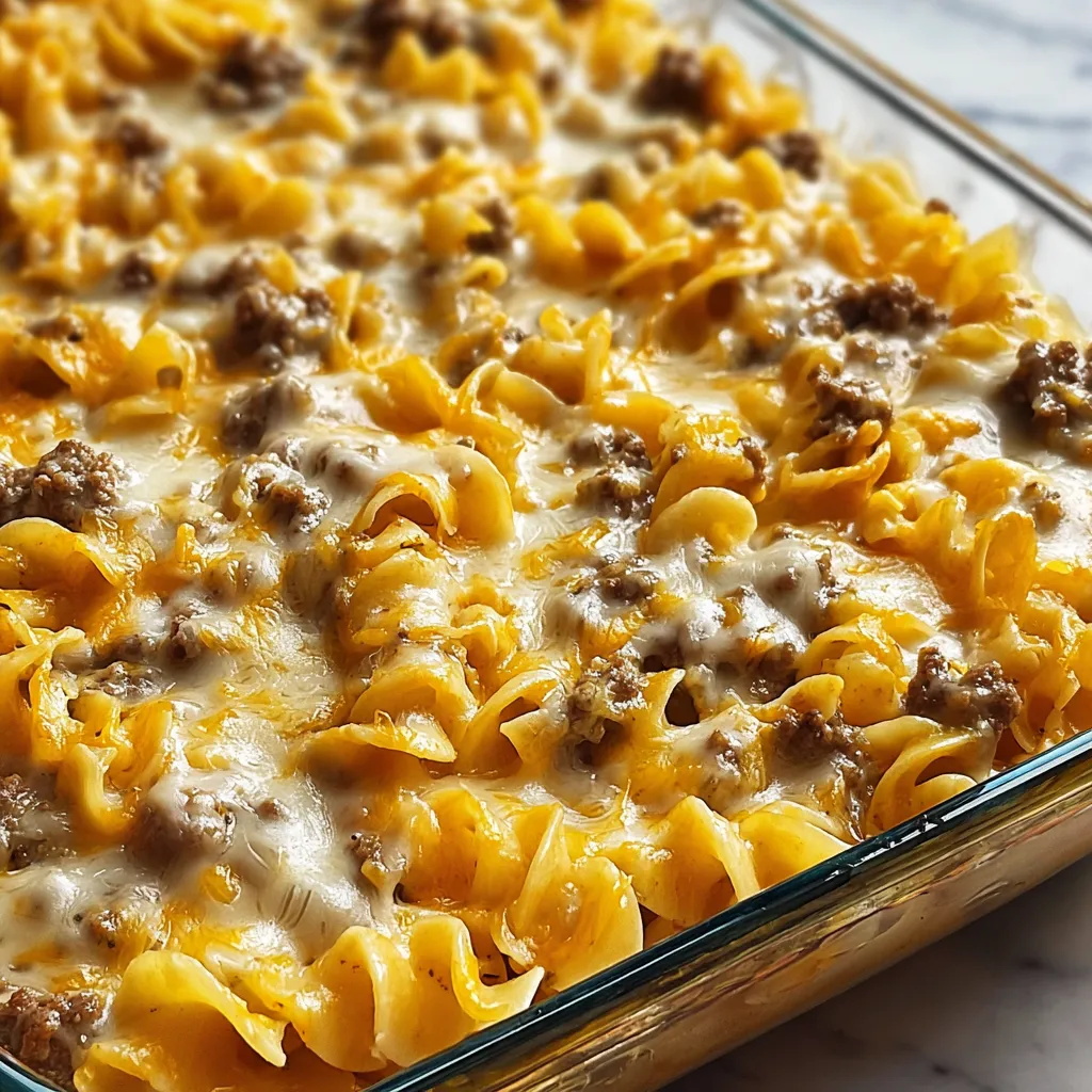A casserole dish filled with pasta and meat.