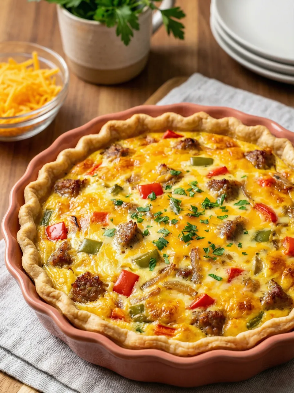 A pie with meat and vegetables in it.