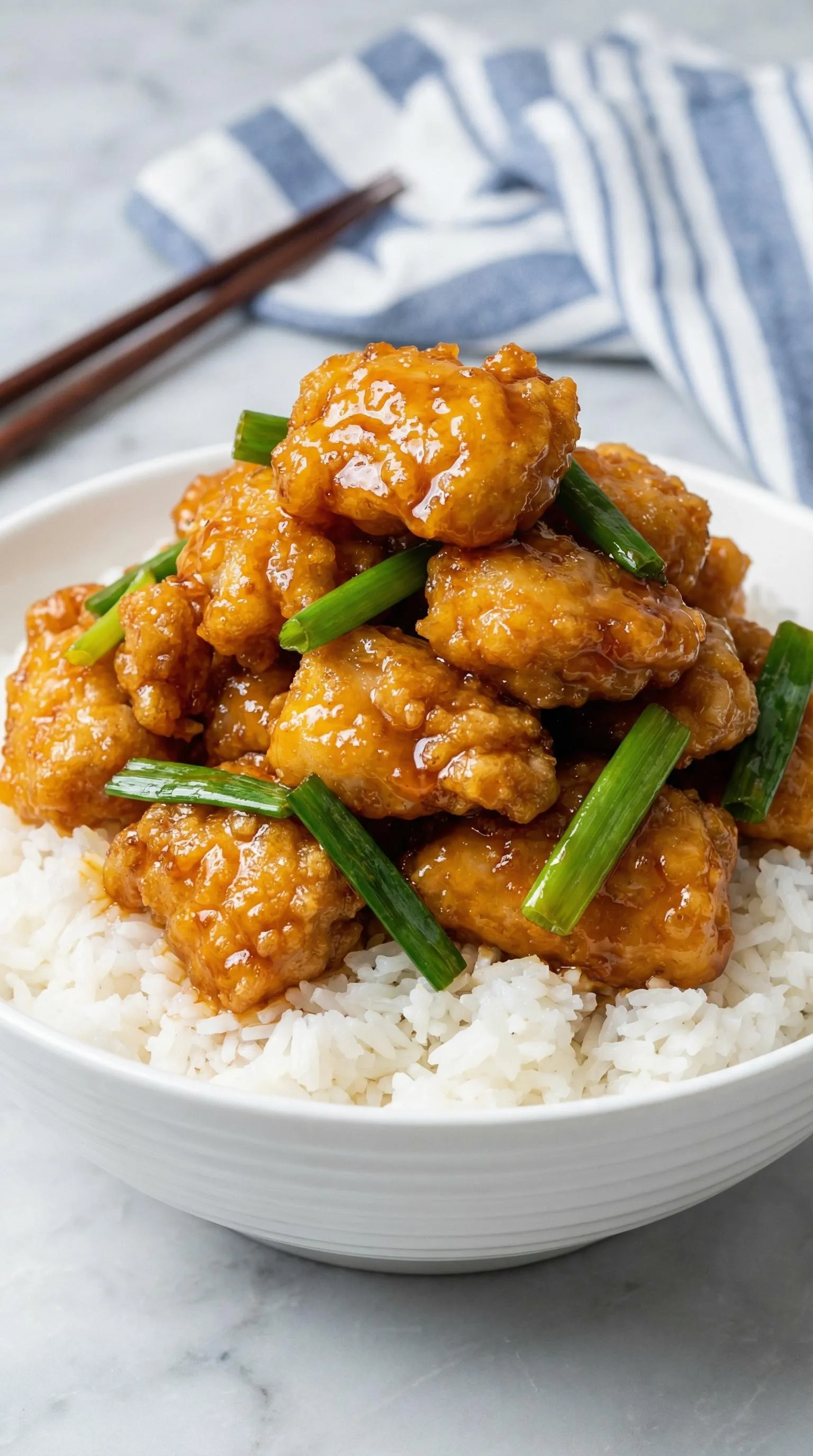 A bowl of chicken and rice.