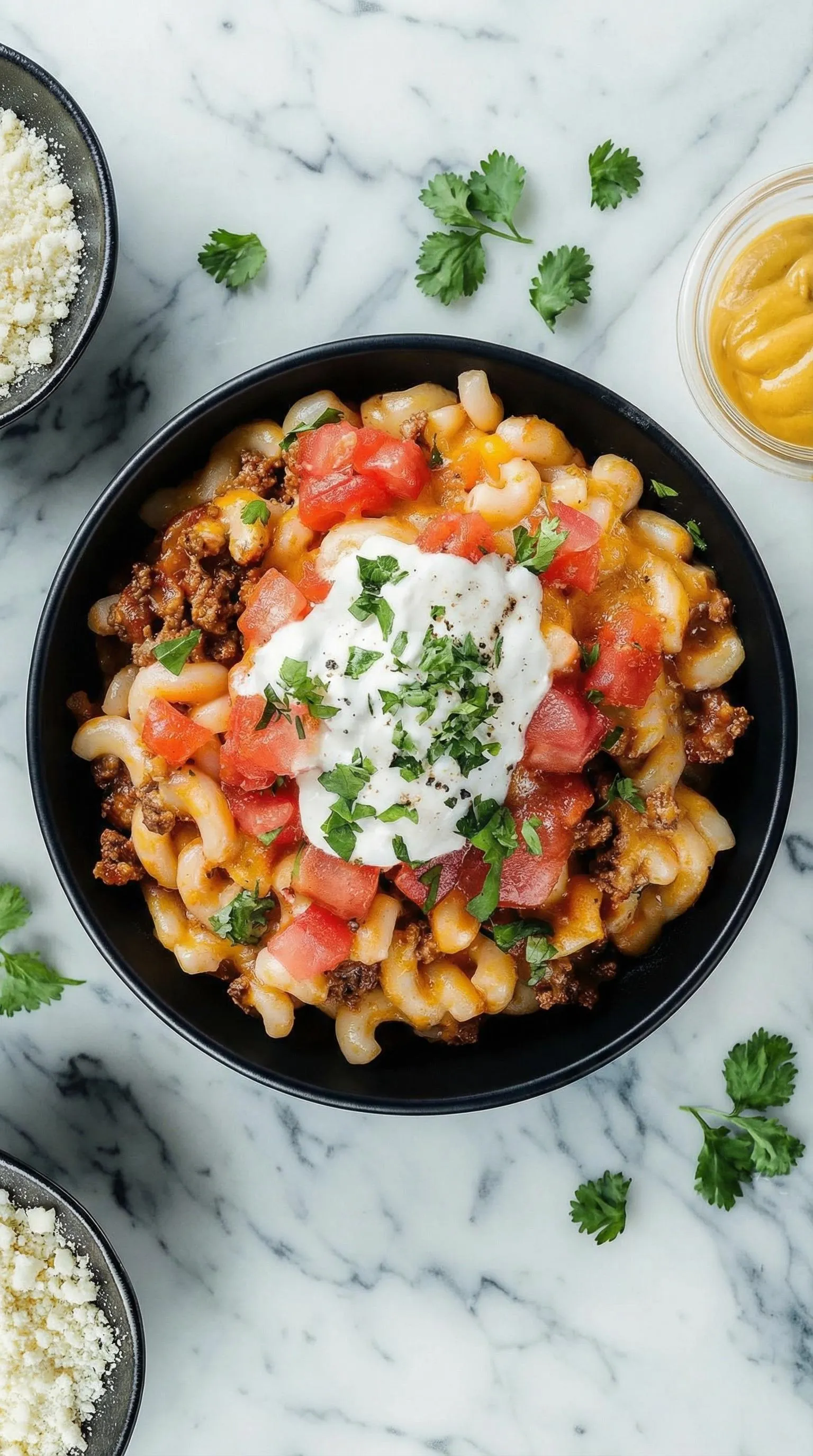 A bowl of food with tomatoes and cheese.