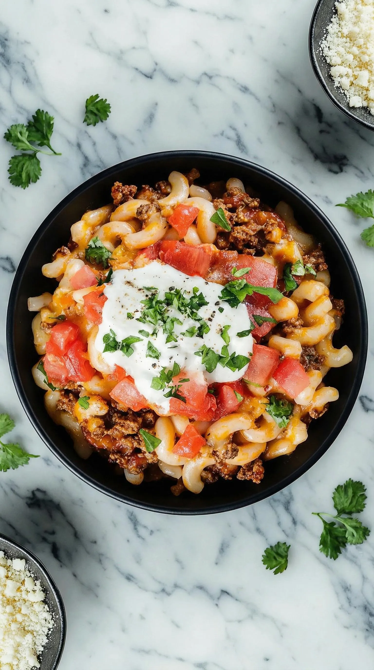 A bowl of food with tomatoes and cheese.