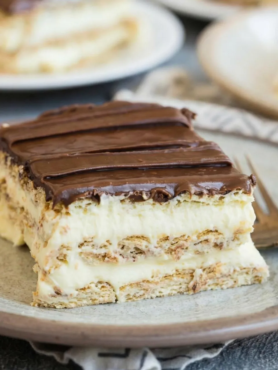 A piece of chocolate cake on a plate.