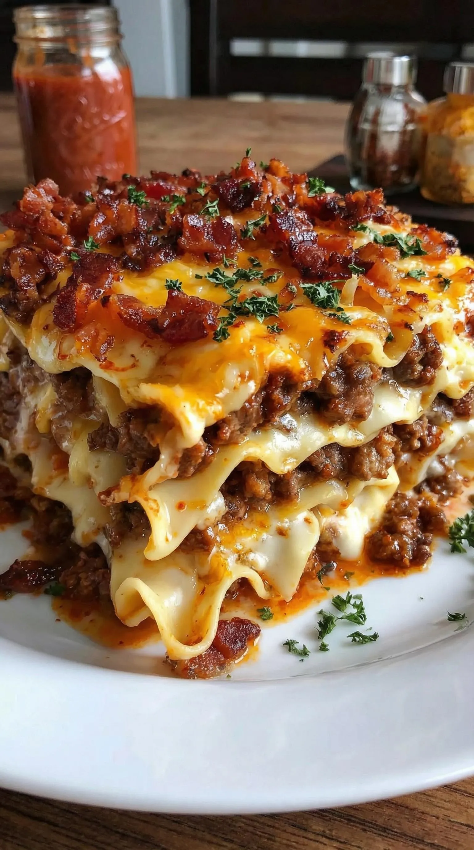 A plate of food with a lot of bacon.