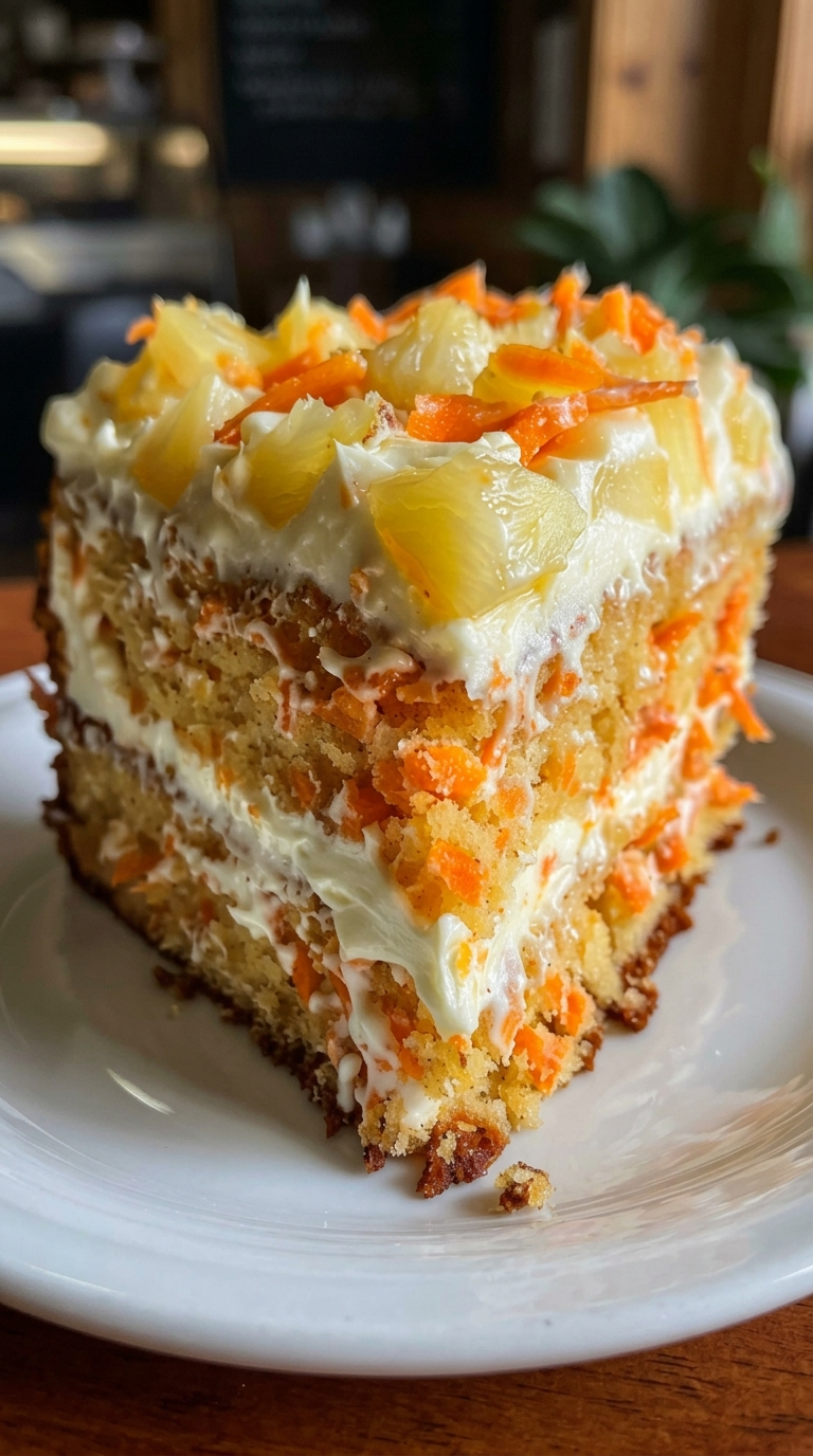 A slice of cake with carrots on top.