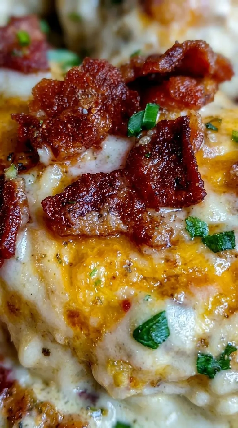 Bacon and cheese on top of a pizza.