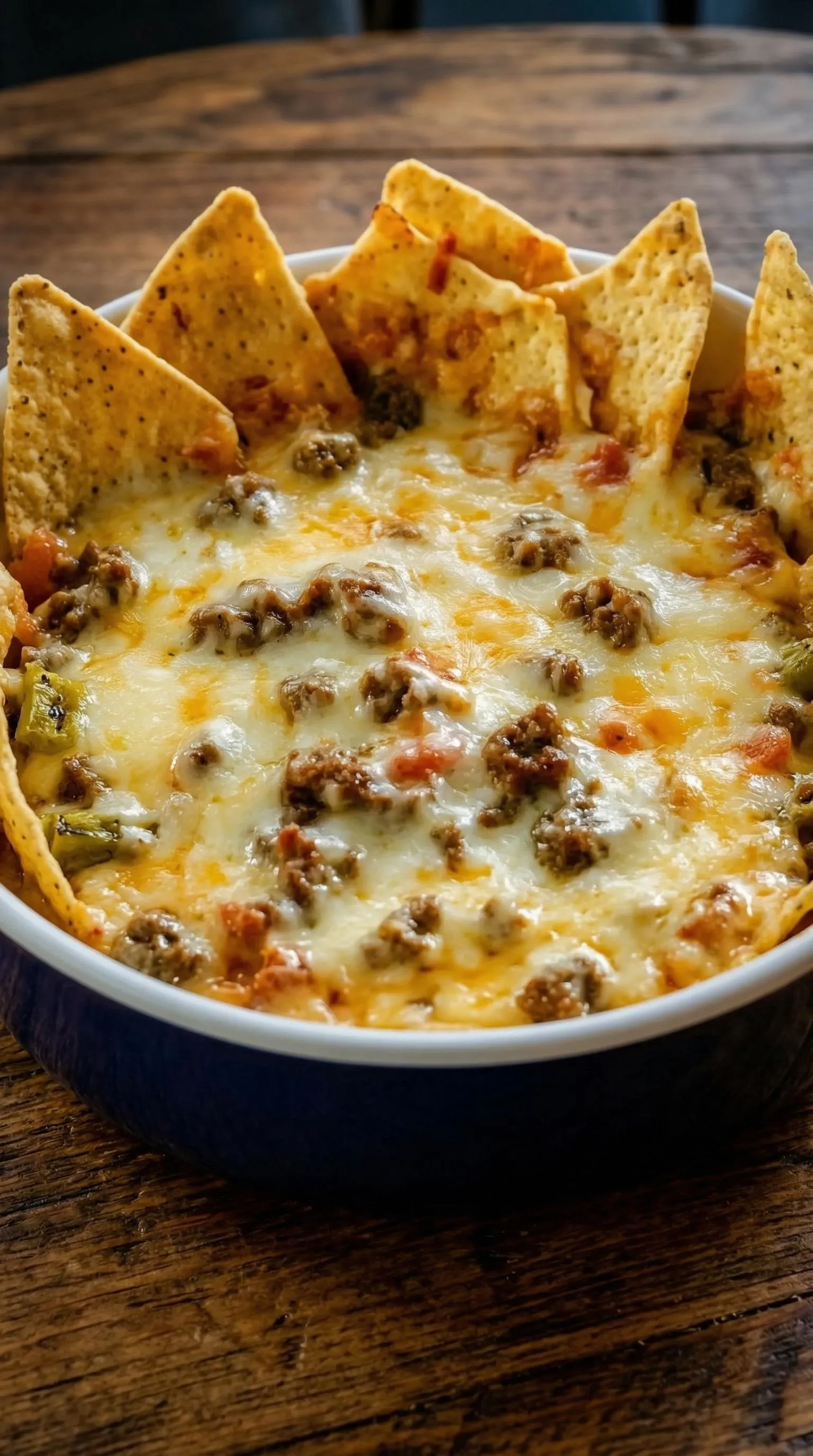 A bowl of nacho cheese with chips.