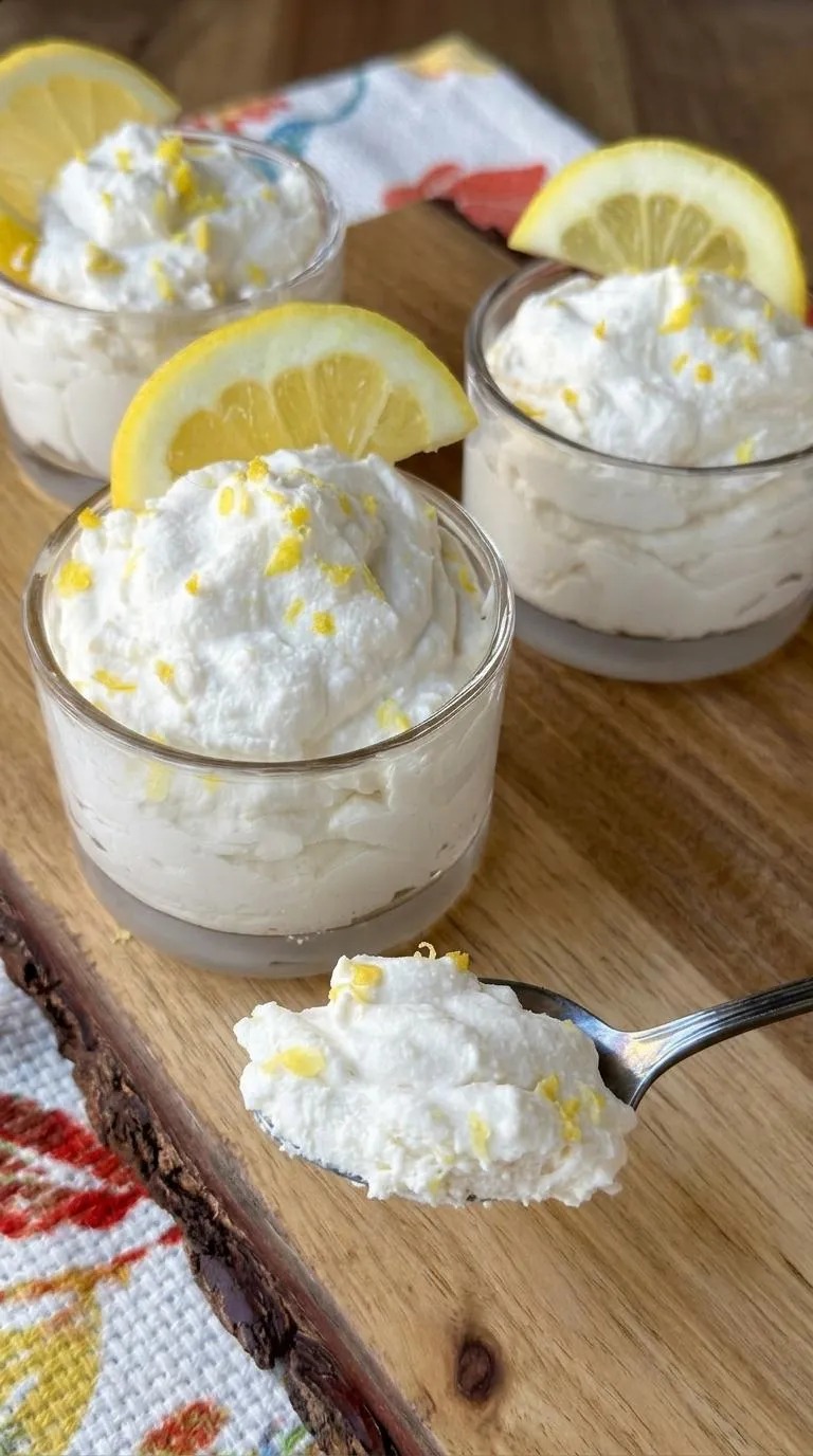 A plate of dessert with lemon and cream.