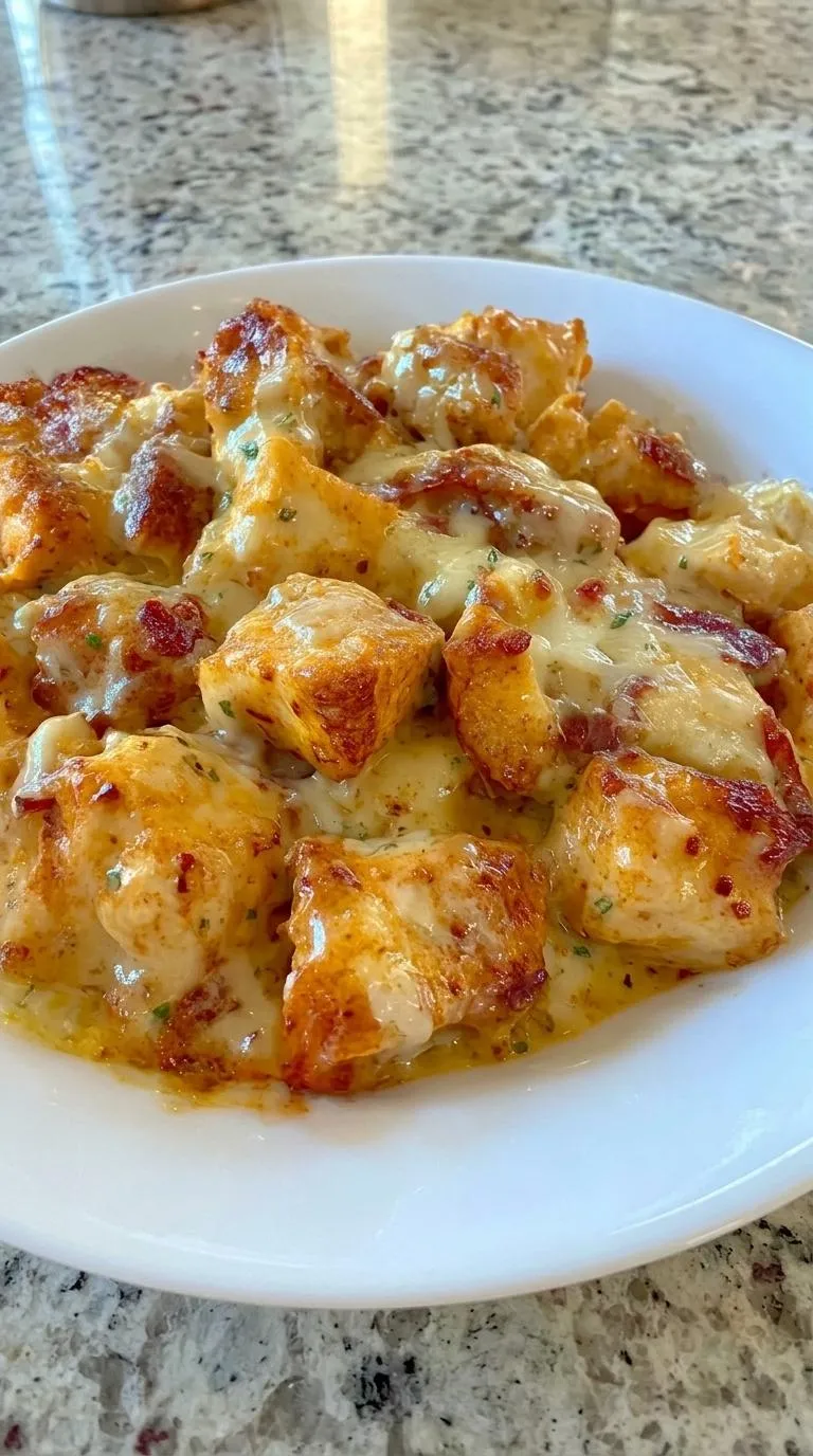 A plate of food with cheese and chicken.