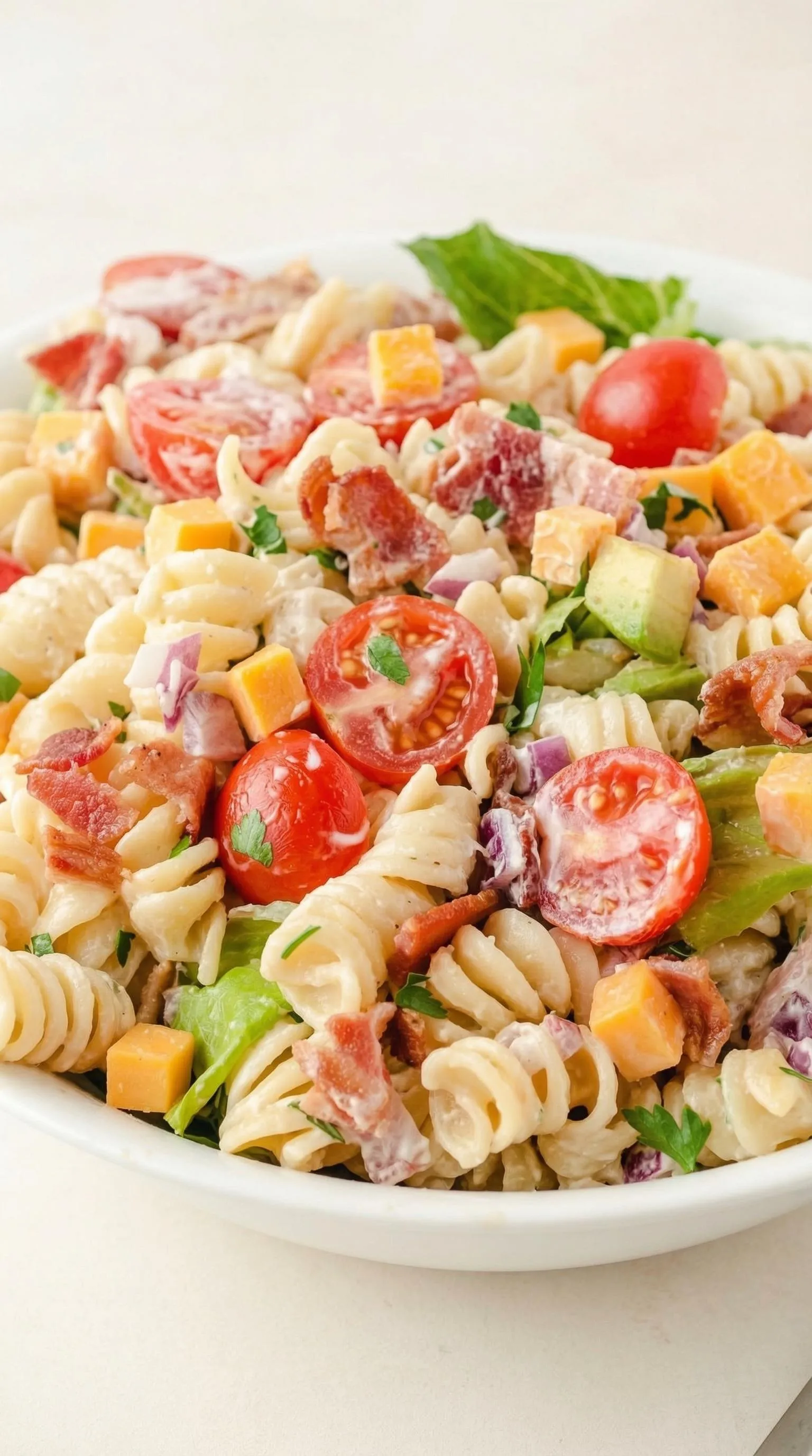 A plate of pasta with tomatoes, bacon, and cheese.