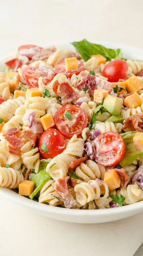 A plate of pasta with tomatoes, bacon, and cheese.