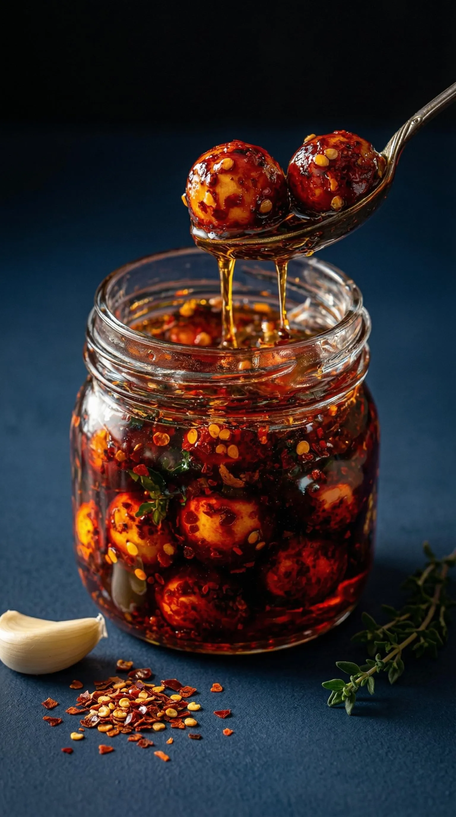 A jar of food with a spoon in it.
