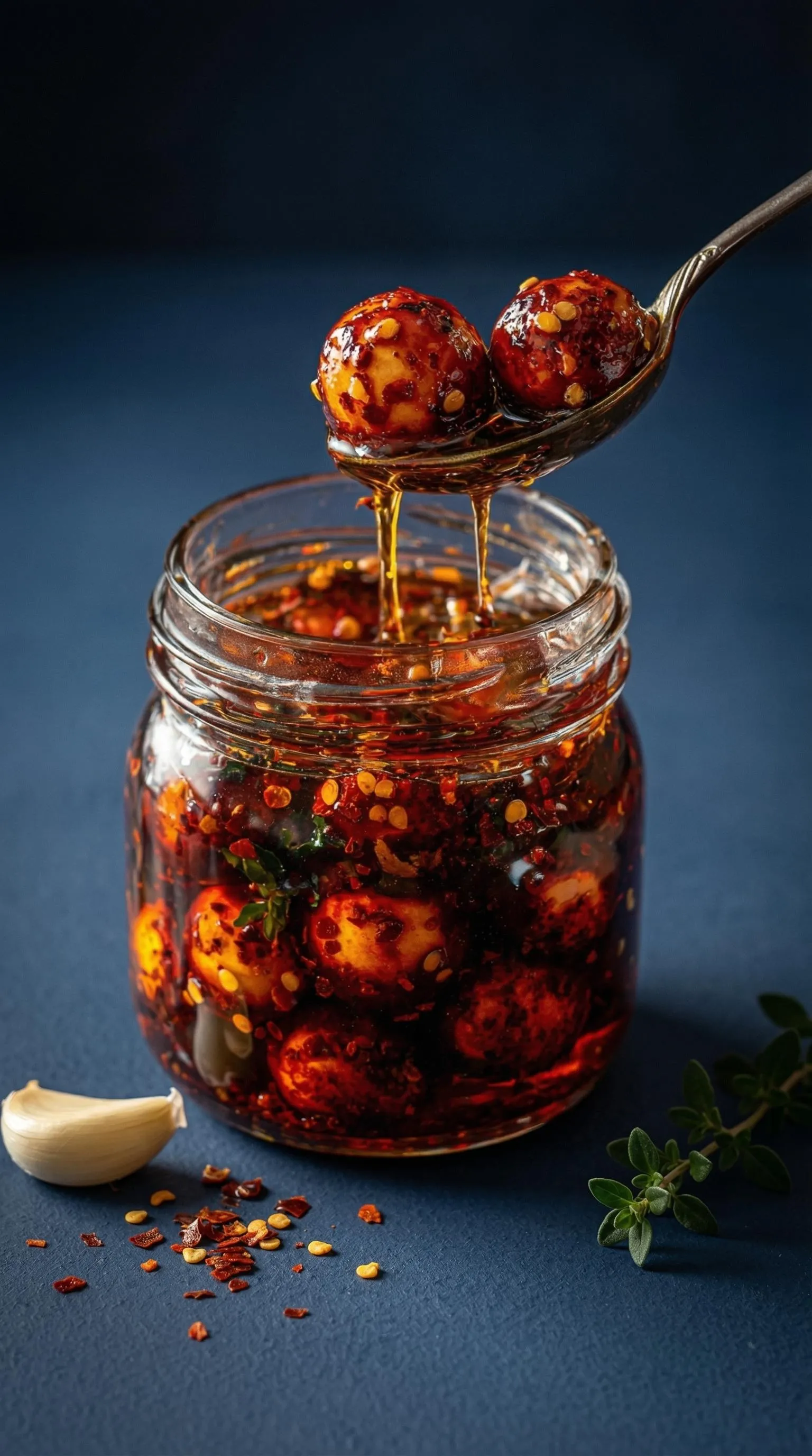 A jar of red sauce with two spoons in it.