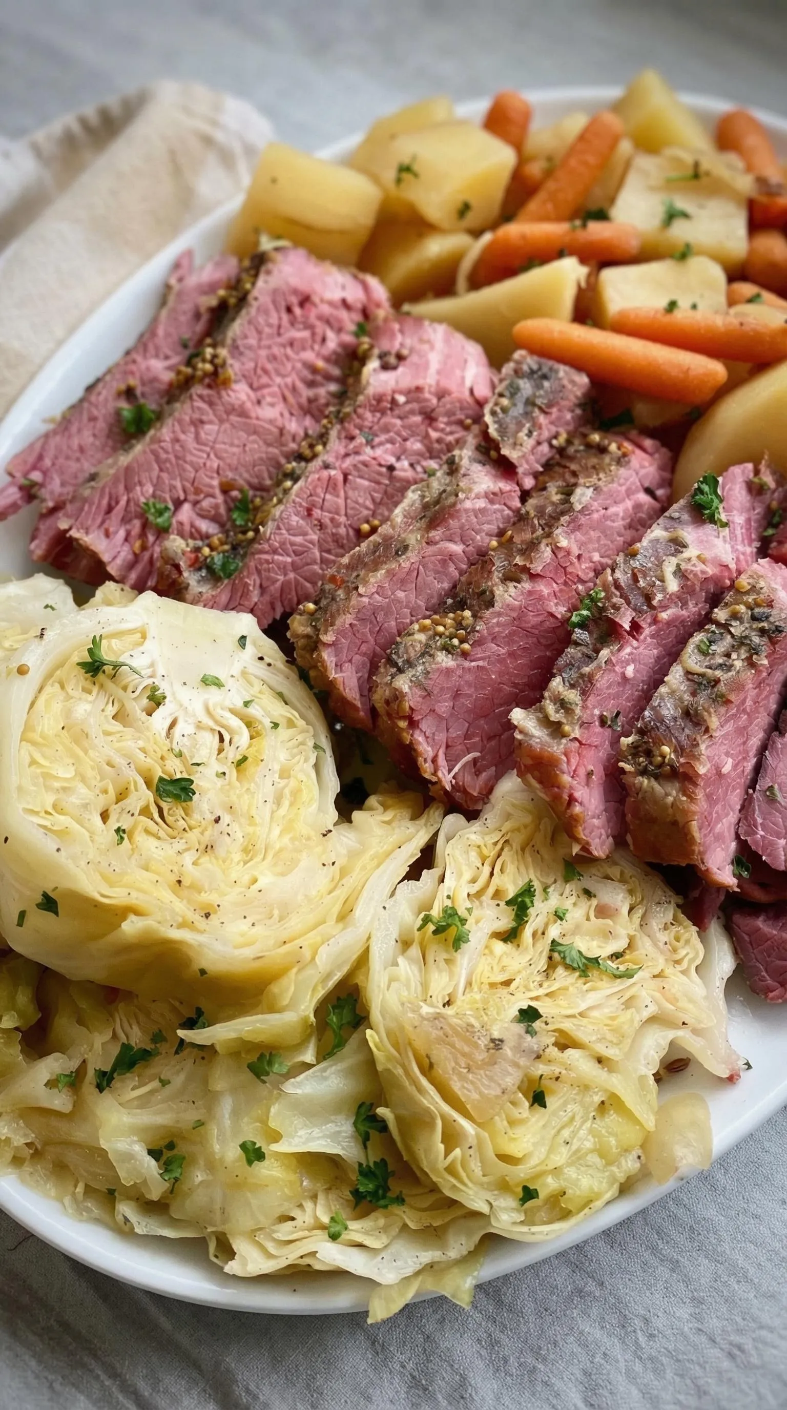 A plate of food with meat and vegetables.