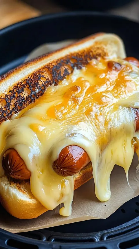 A hot dog with cheese and mustard.