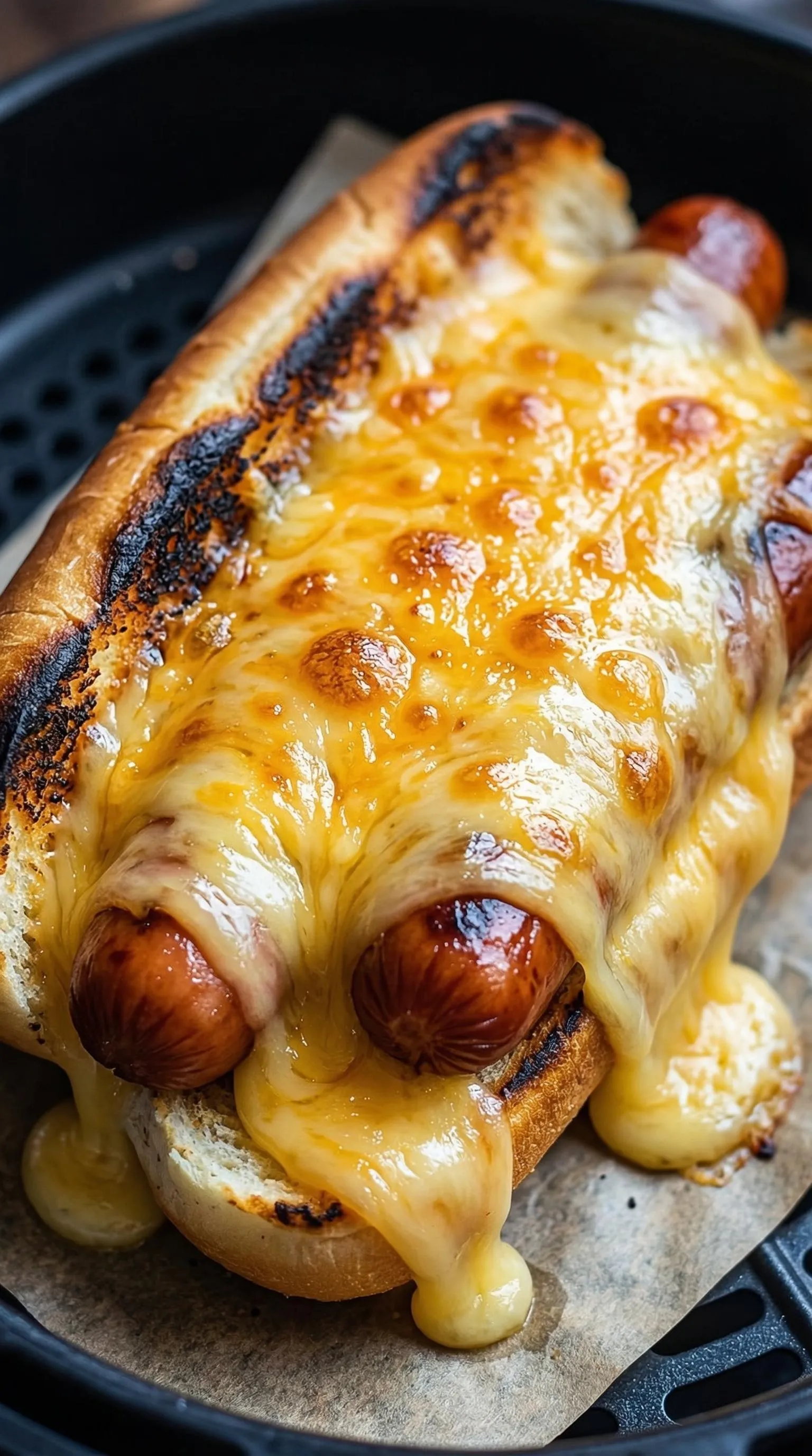A hot dog with cheese and mustard.