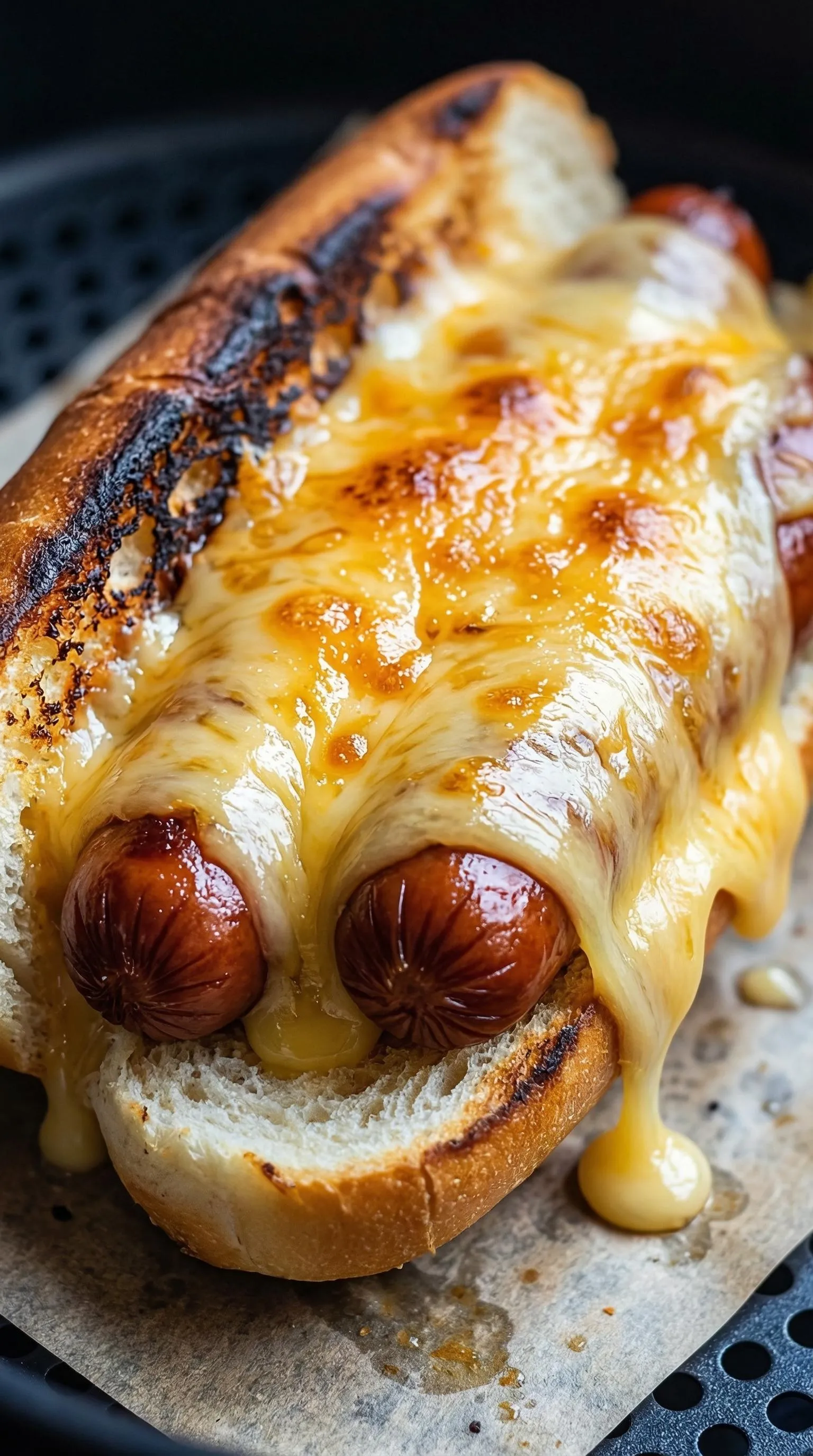 A hot dog with cheese.