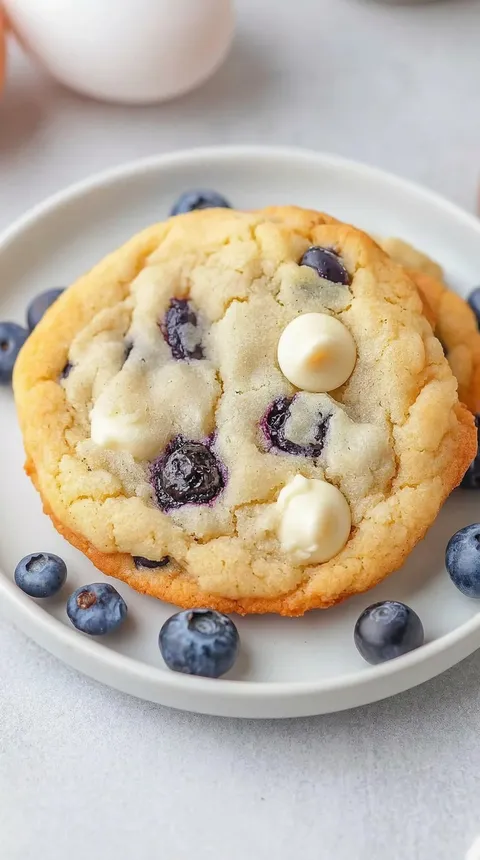 A blueberry cookie with white cream.