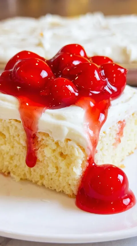 A slice of cake with cherries on top.