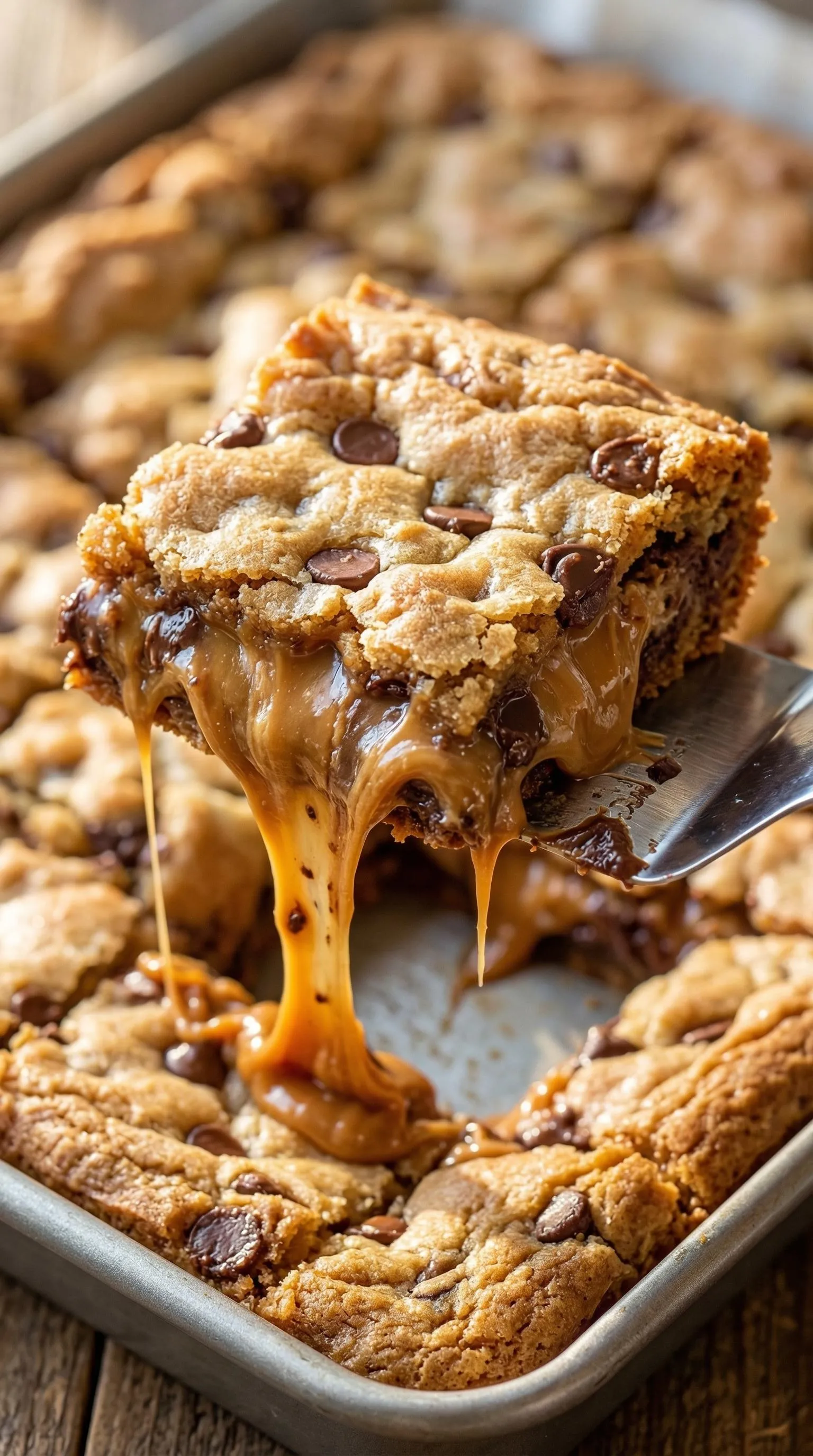 A piece of chocolate cake with caramel drizzle.