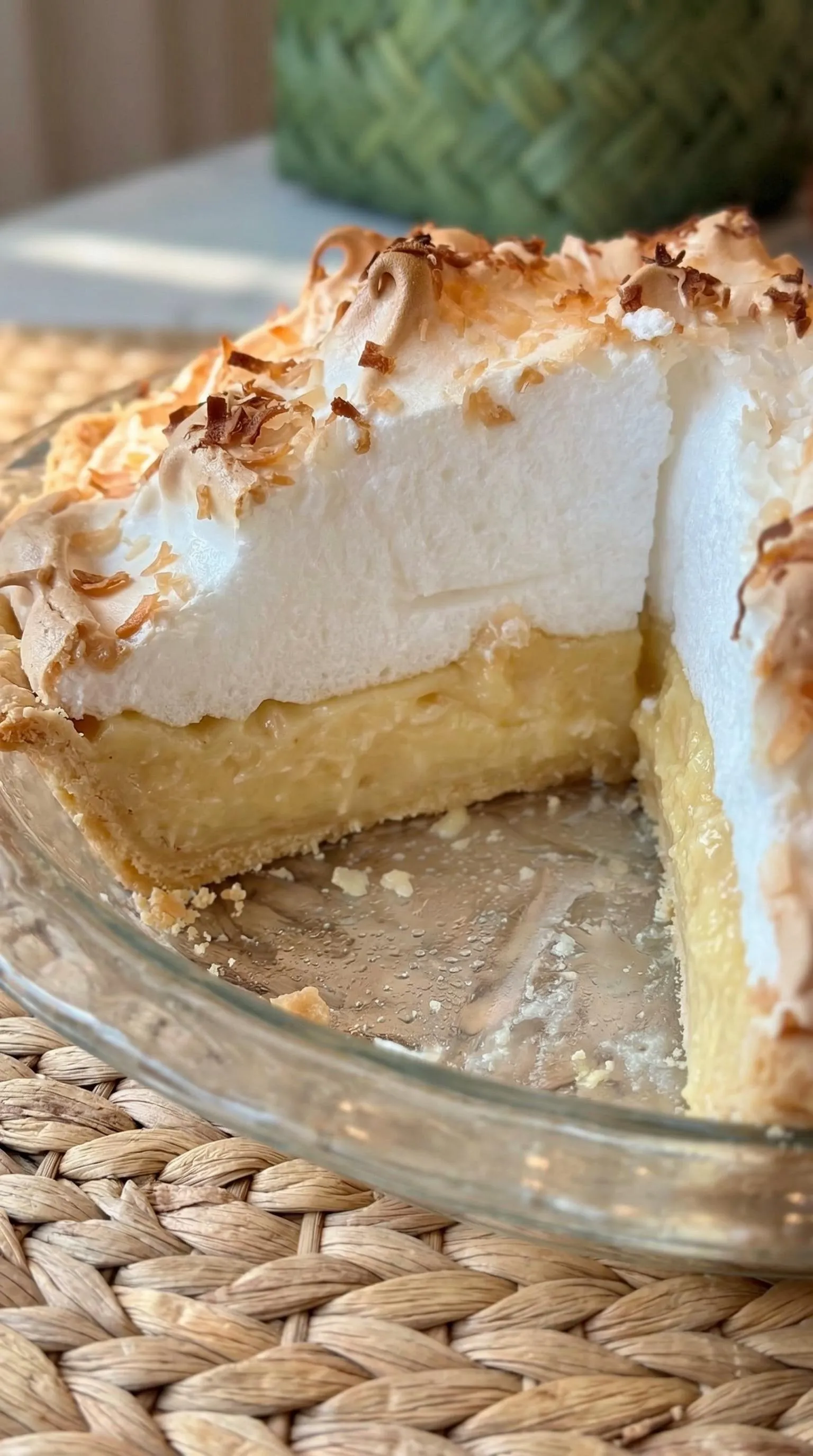A slice of pie with coconut on top.
