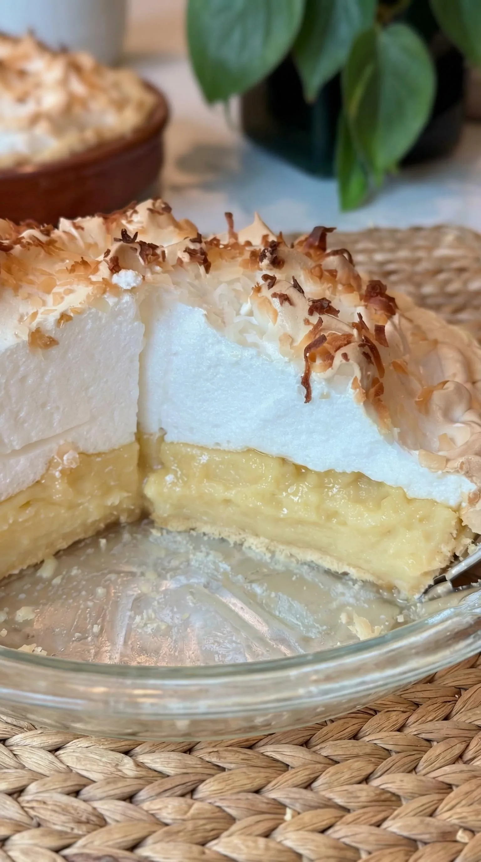 A slice of pie with coconut on top.