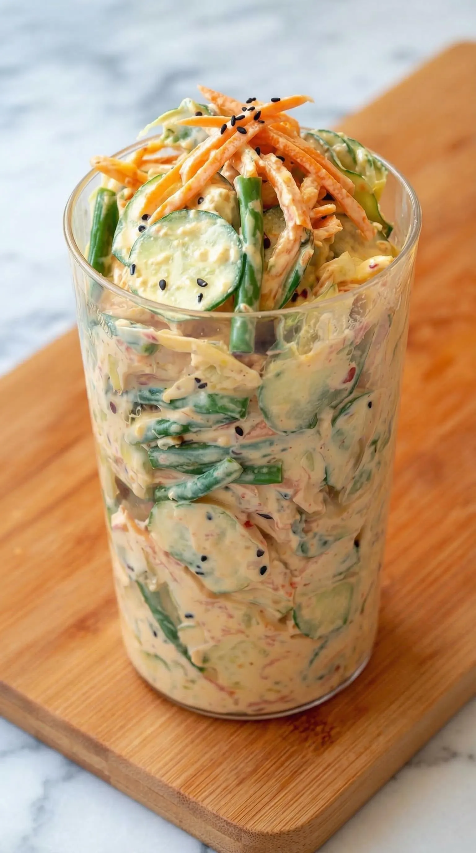 A glass bowl filled with a mixture of vegetables.
