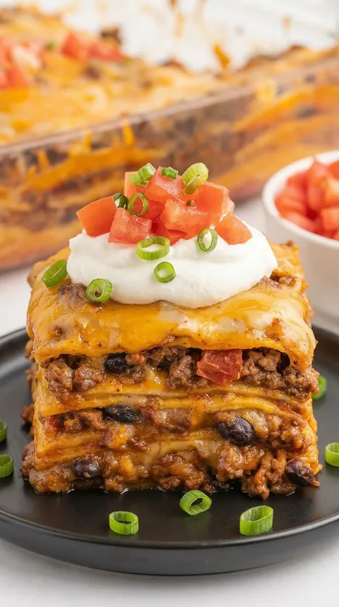 A stack of enchiladas with white cheese and tomatoes.