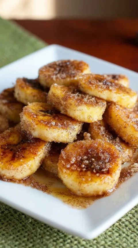 Bananas with sugar on a plate.