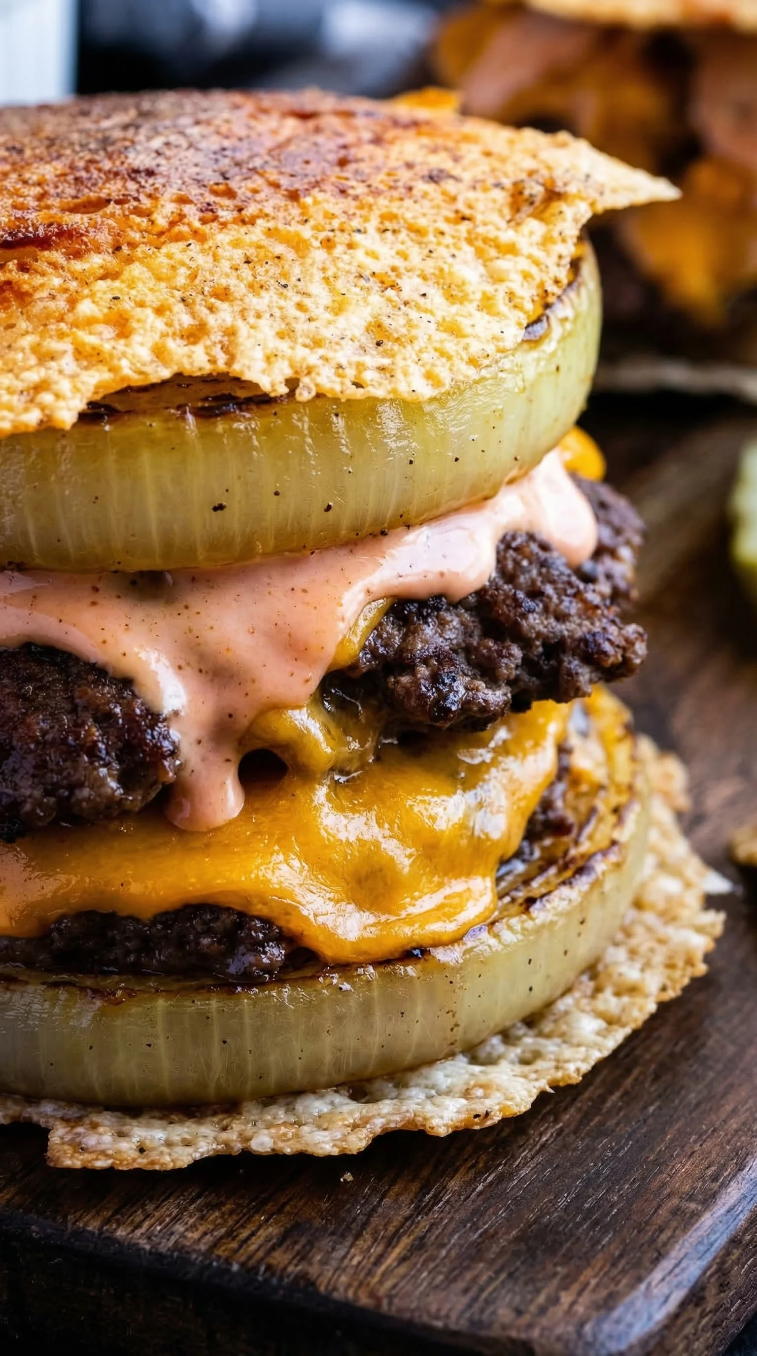 A sandwich with a slice of onion on top.