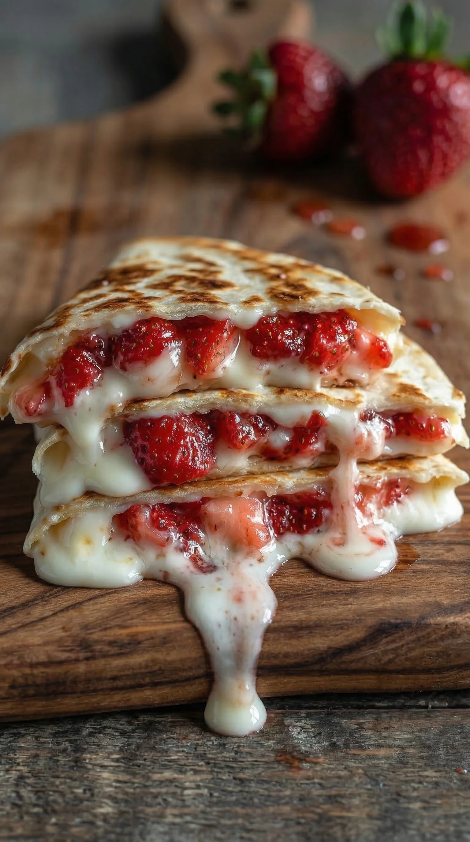 A slice of strawberry cheese cake.