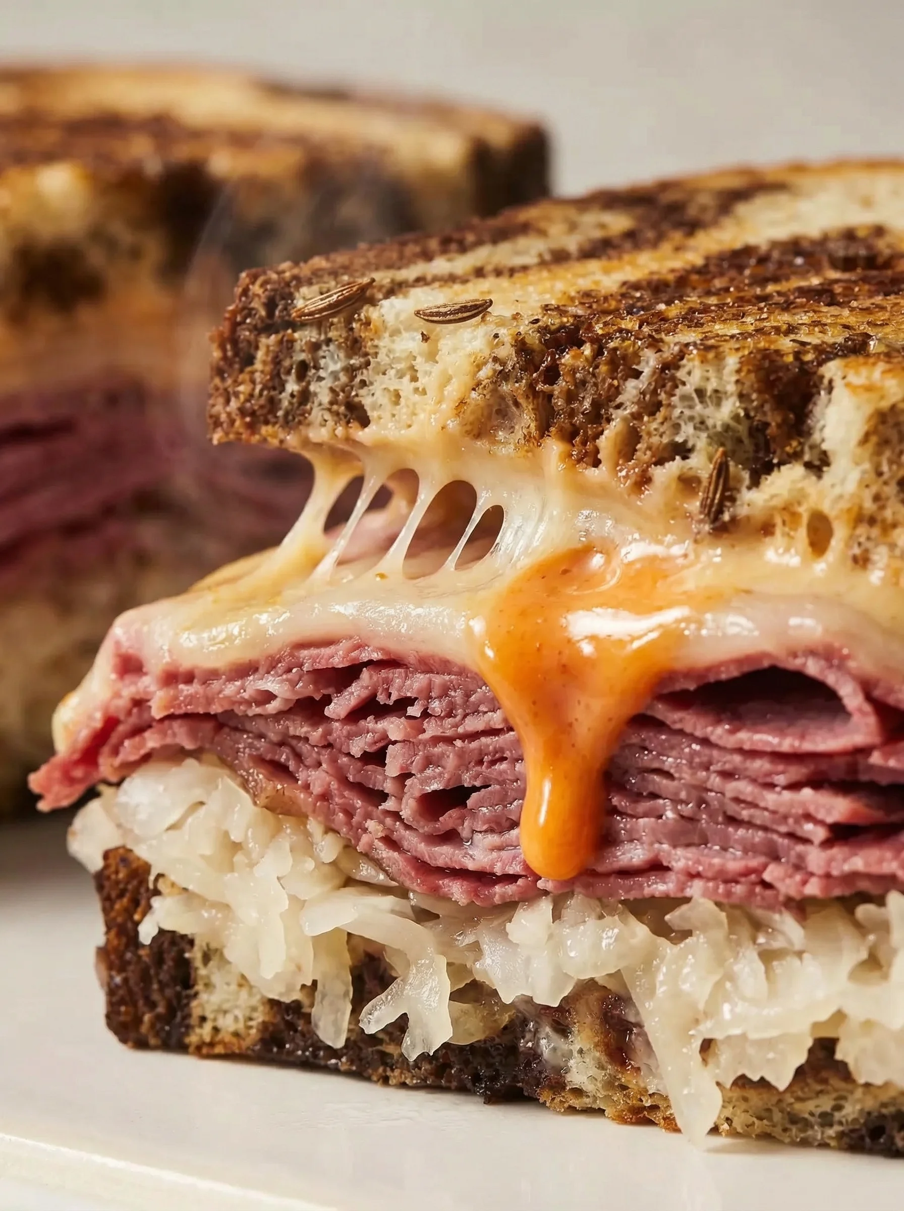 A sandwich with meat and cheese.