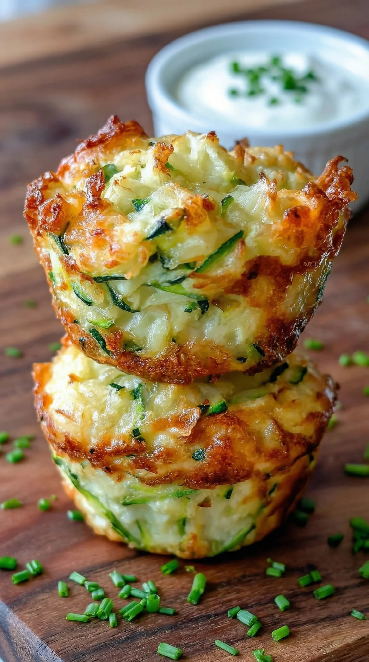 Two stacked muffins with green toppings.