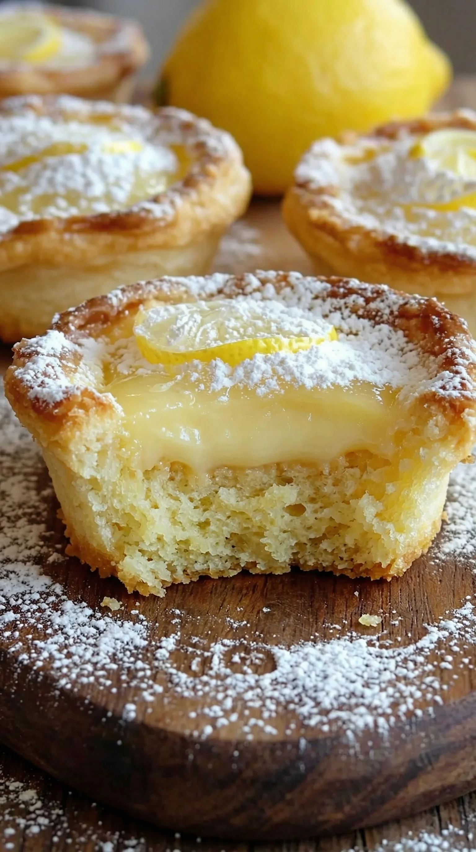 A pastry with a lemon wedge on top.