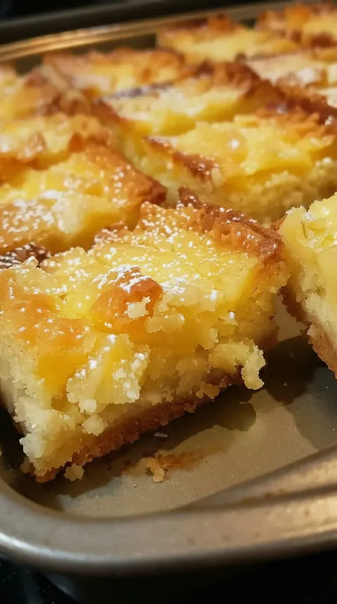 A slice of cake with powdered sugar on top.
