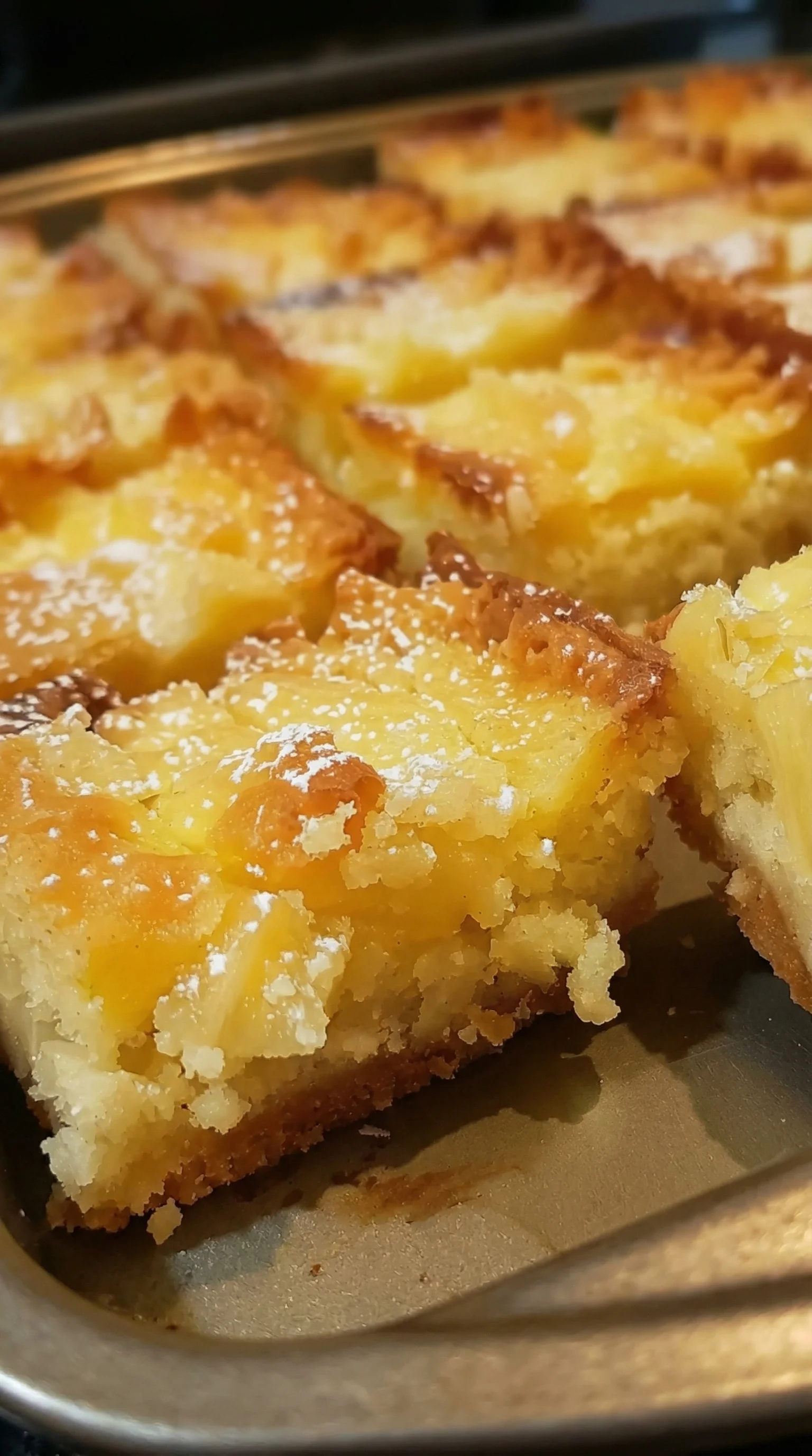 A close up of a dessert with powdered sugar on top.