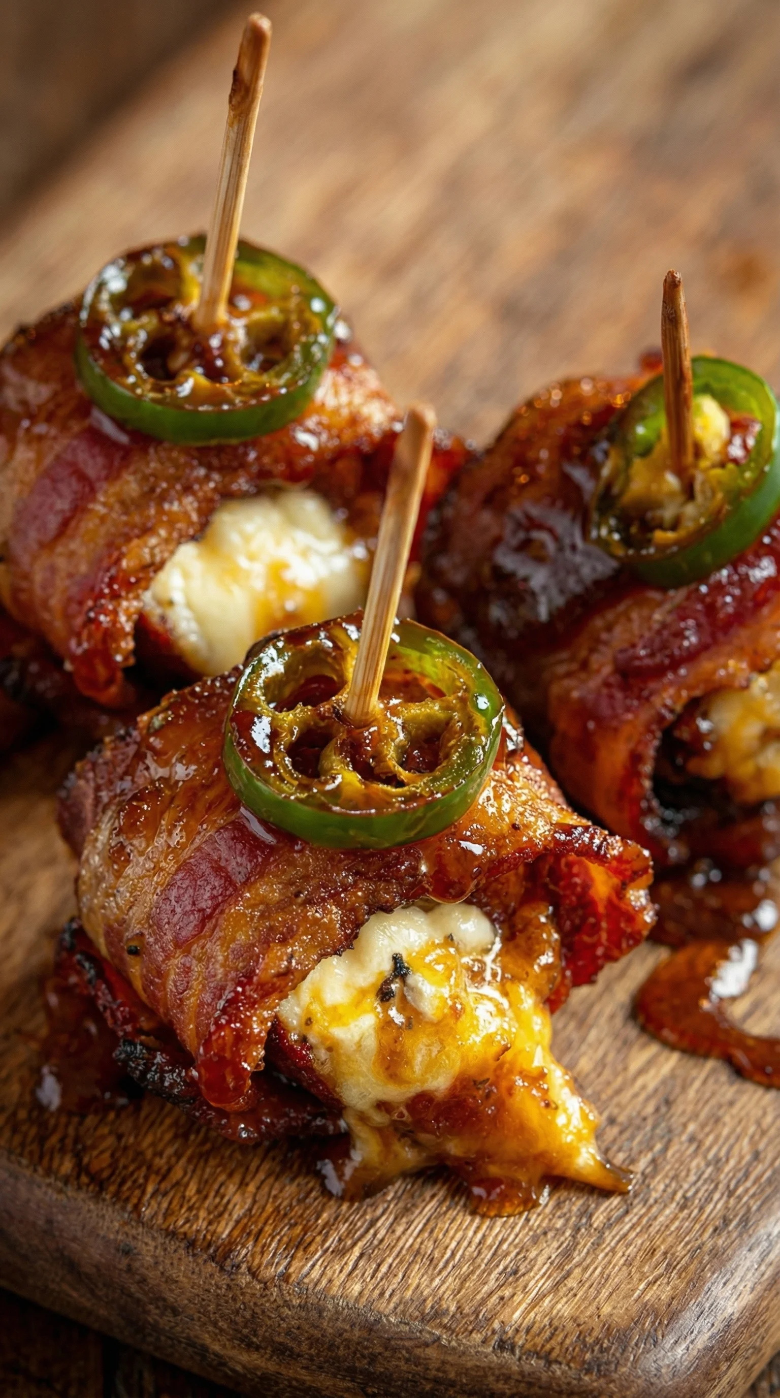 Bacon wrapped meat with jalapenos.